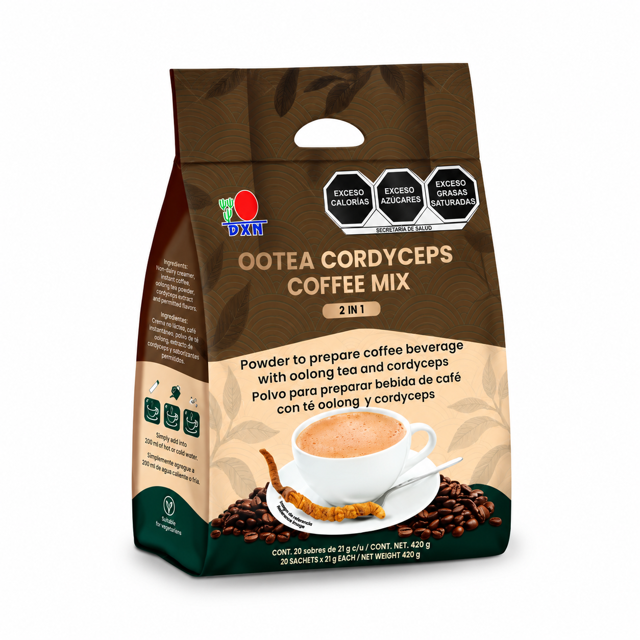 Ootea Cordyceps Coffee Mix 3 in 1(Polvo para preparar bebida de café con té Oolong y Cordyceps)